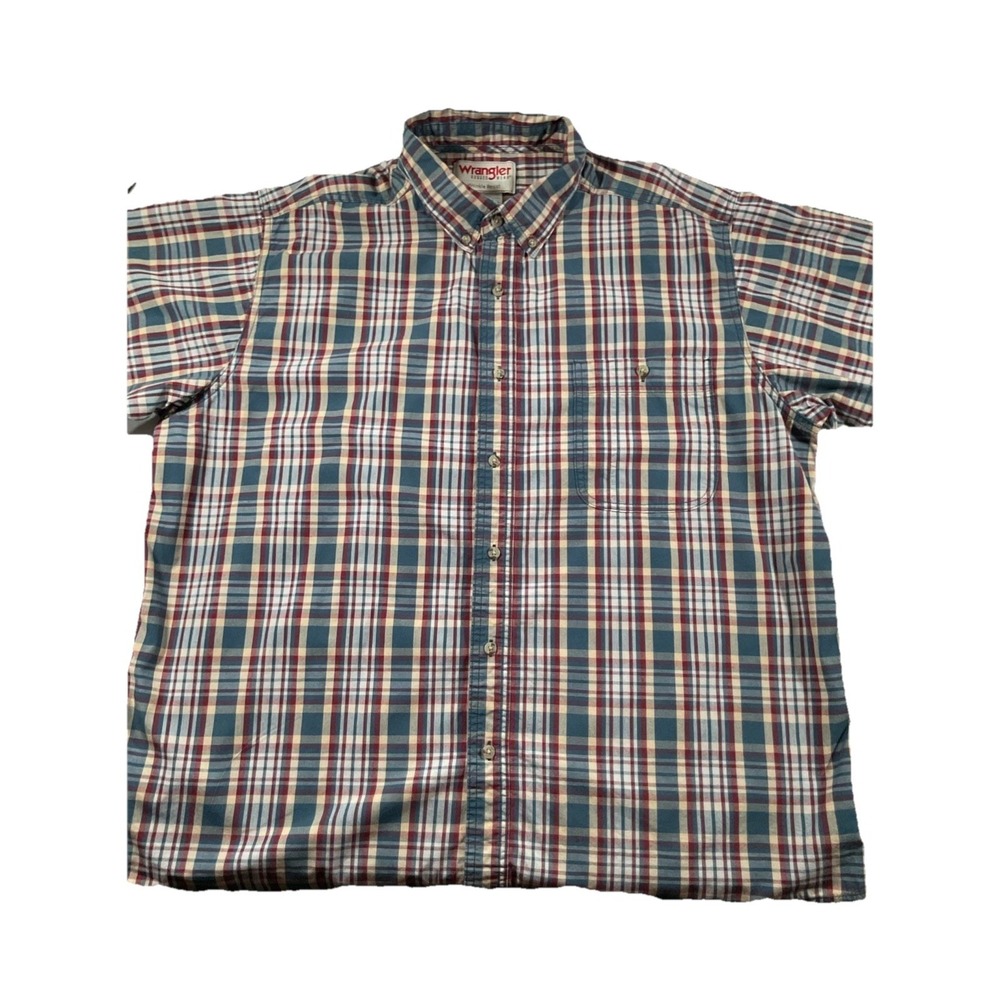Wrangler Wear Mens Size 2XL Red Blue Plaid Short Sleeve Button Down Shirt E45